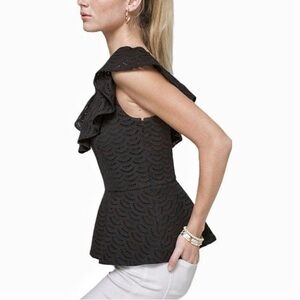 WHITE HOUSE BLACK MARKET Cotton Victorian Romantic Black Eyelet Lace Top